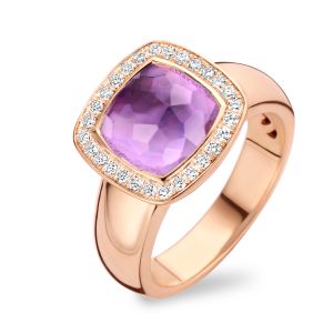 Tirisi Jewelry Milano Tre 18 karaats Roségouden Ring met Amethist en Diamant