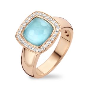 Tirisi Jewelry Milano Tre 18 karaats Roségouden Ring met Turkoois en Diamant