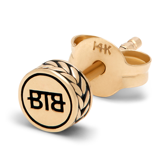 Buddha to buddha barbara logo gold earstud kt yg single piece
