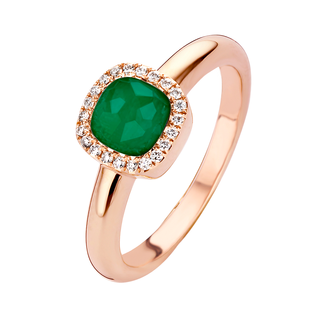 Tirisi jewelry milano sweeties 18 karaats roségouden ring met smaragd triplet en diamant tr9624emp-54