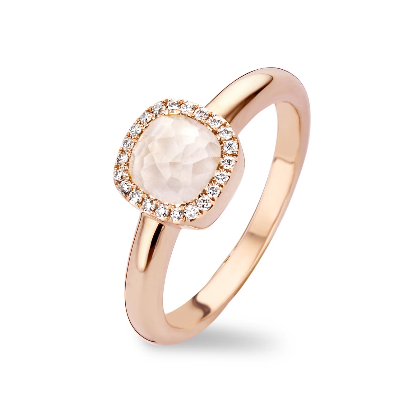 Tirisi jewelry milano sweeties 18 karaats roségouden ring met kwarts, parelmoer en diamant
